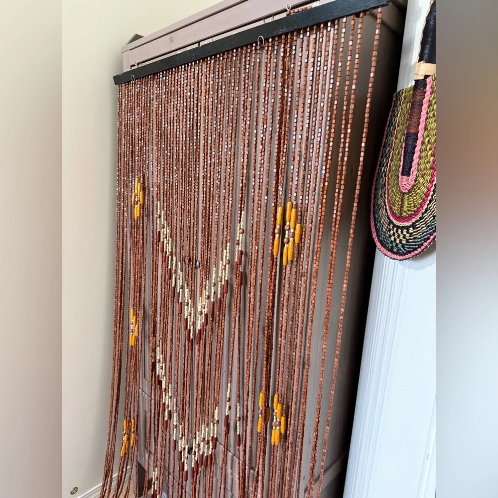 VINTAGE Wood beaded curtain BOHO HIPPIE doorway wall hang BRAND NEW 35x75 - Picture 3 of 5
